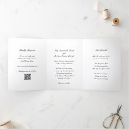 Classic Black and White QR Code Timeless Wedding Drieluik Uitnodiging