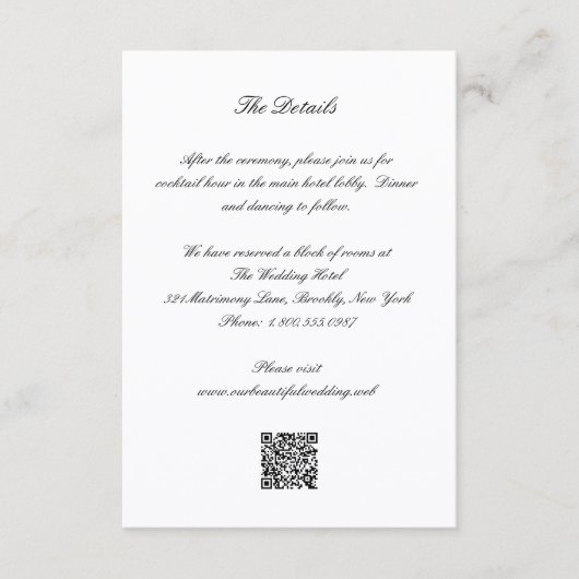 Classic Black and White QR Code Timeless Wedding Informatiekaartje (Voorkant)