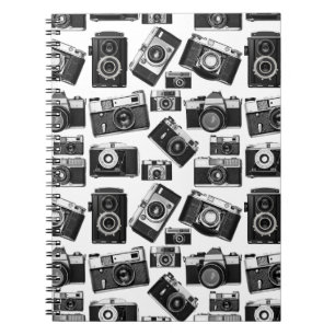CLASSIC BLACK AND WHITE RETRO PHOTO CAMERAS DESIGN NOTITIEBOEK