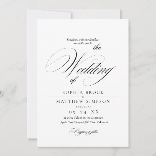 Classic Black and White Script Wedding Kaart (Voorkant)