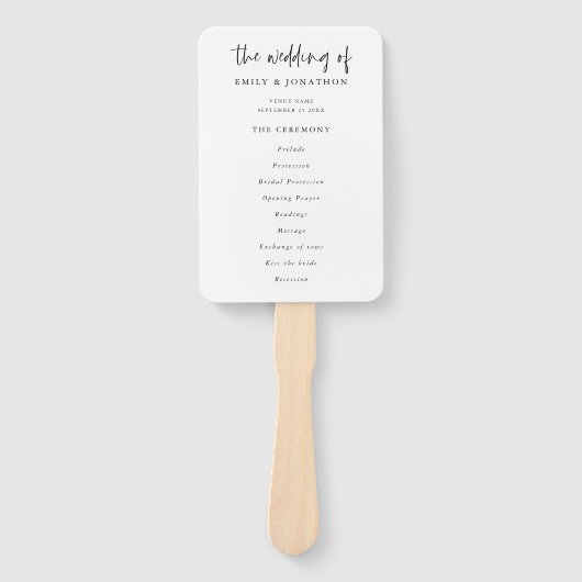 Classic Black and White Script Wedding Program Handwaaier (Voorkant)