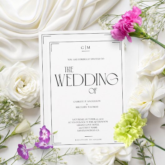 Classic Black and White Serif Wedding Invitation Kaart