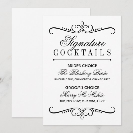 Classic Black and White Signature Cocktails Sign (Voorkant / Achterkant)