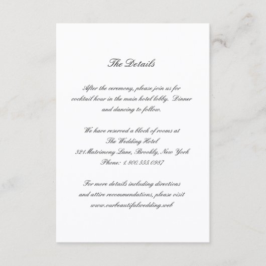 Classic Black and White Timeless Wedding Informatiekaartje (Voorkant)