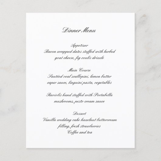 Classic Black and White Timeless Wedding Menu (Voorkant)