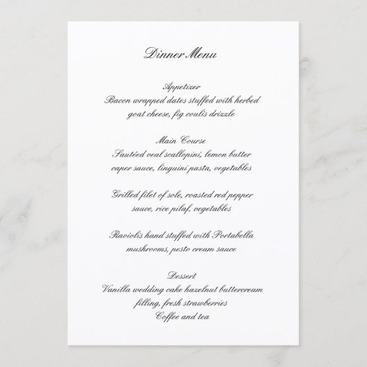 Classic Black and White Timeless Wedding Menu (Voorkant)