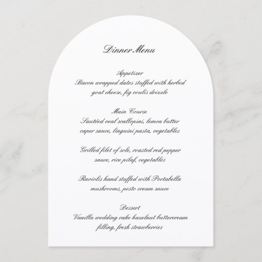 Classic Black and White Timeless Wedding Menu Kaart (Voorkant)