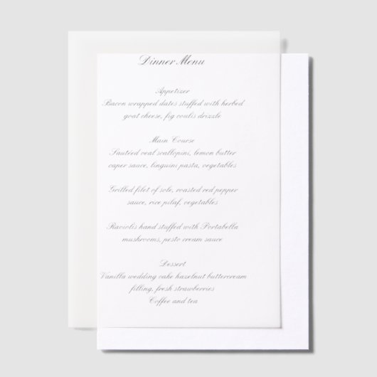 Classic Black and White Timeless Wedding Menu Vellum Uitnodigingen (Offset)