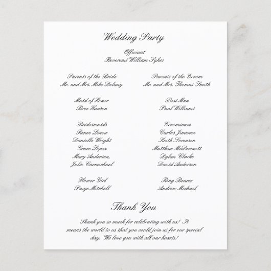 Classic Black and White Timeless Wedding Program (Achterkant)