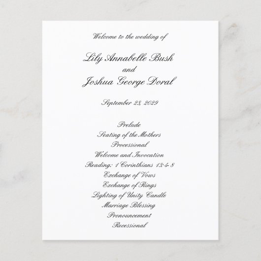 Classic Black and White Timeless Wedding Program (Voorkant)