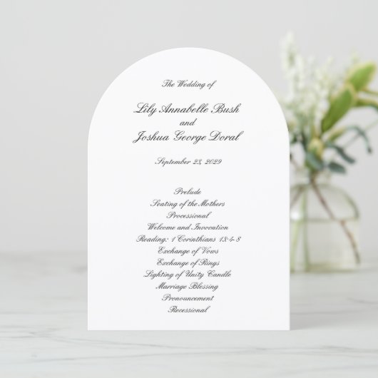 Classic Black and White Timeless Wedding Program Kaart (Staand voorkant)