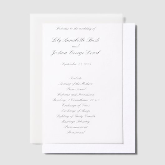 Classic Black and White Timeless Wedding Program Vellum Uitnodigingen (Offset)