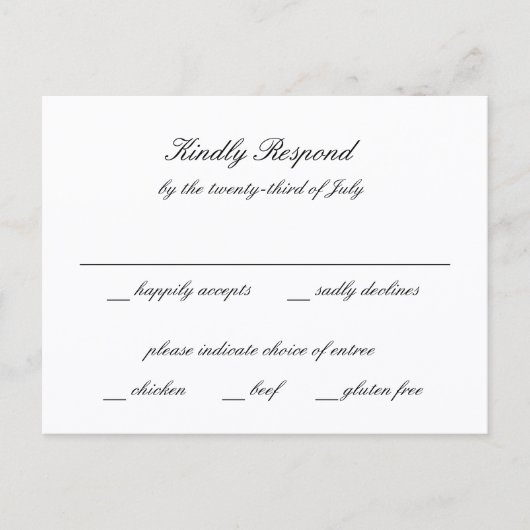 Classic Black and White Timeless Wedding RSVP Briefkaart (Voorkant)