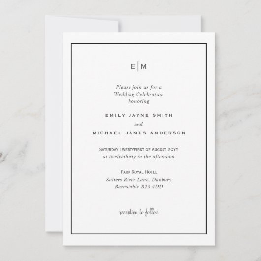 Classic Black and White Wedding Invitations Kaart (Voorkant)