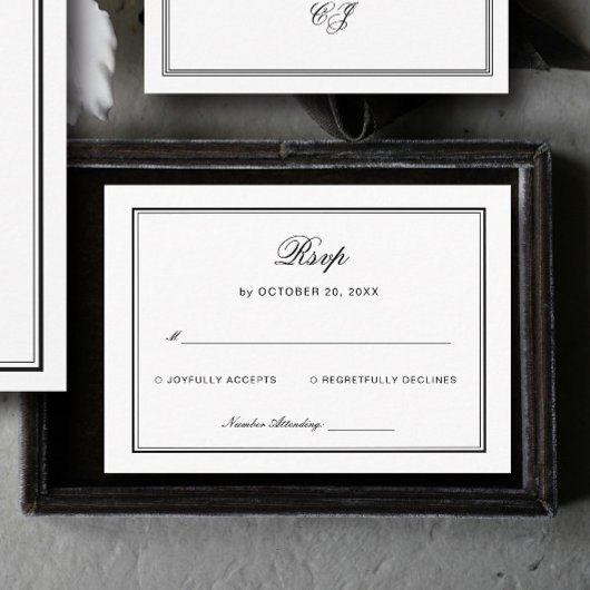 Classic Black and White Wedding Response Informatiekaartje