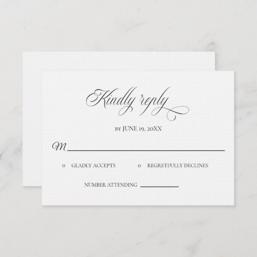 Classic Black and White Wedding RSVP card (Voorkant / Achterkant)