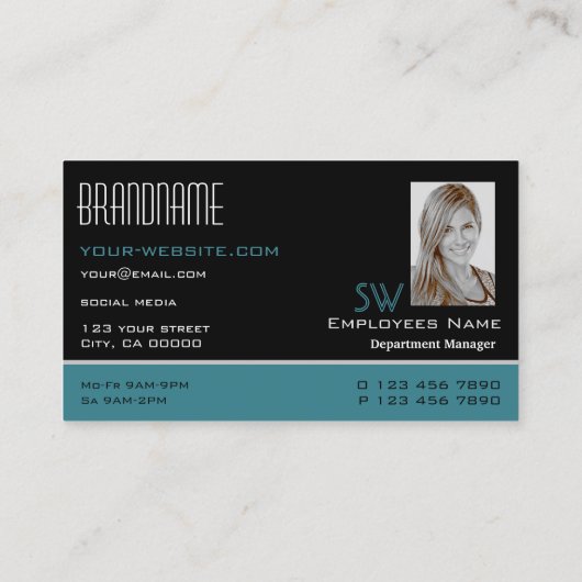 Classic Black Blauwgroen White met monogram en fot Visitekaartje (Achterkant)