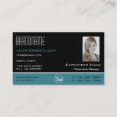 Classic Black Blauwgroen White Simple Logo en foto Visitekaartje (Achterkant)