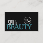 Classic Black Blauwgroen White Simple Logo en foto Visitekaartje (Voorkant)