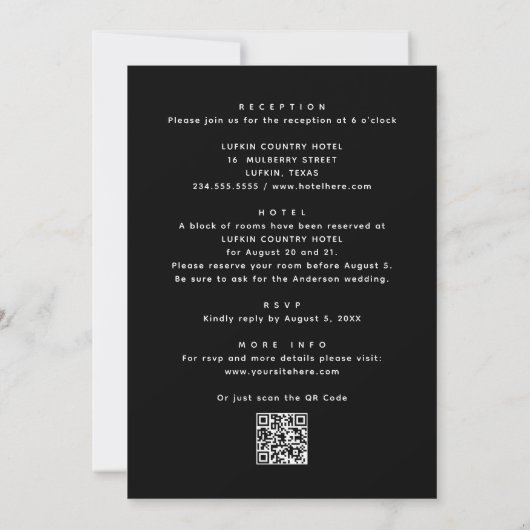 Classic Black & Blush Wedding Invitation Kaart (Achterkant)