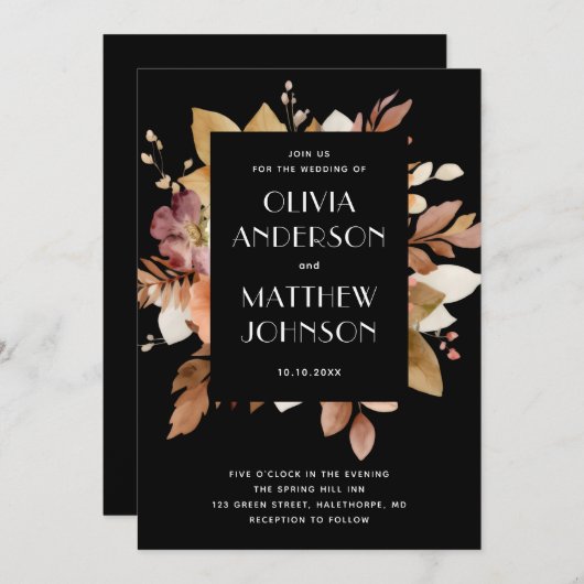 Classic Black & Blush Wedding Invitation Kaart (Voorkant / Achterkant)