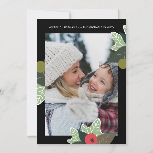 Classic Black Botanical Lijst met kerstmis Feestdagenkaart (Voorkant)