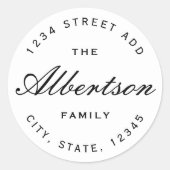 Classic Black Calligraphy Family Name Address Ronde Sticker (Voorkant)