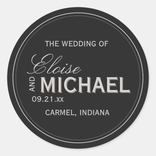 Classic Black Calligraphy Formal Wedding Ronde Sticker (Voorkant)