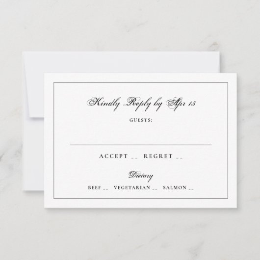 Classic Black Calligraphy Monogram Frame Wedding RSVP Kaartje (Voorkant)