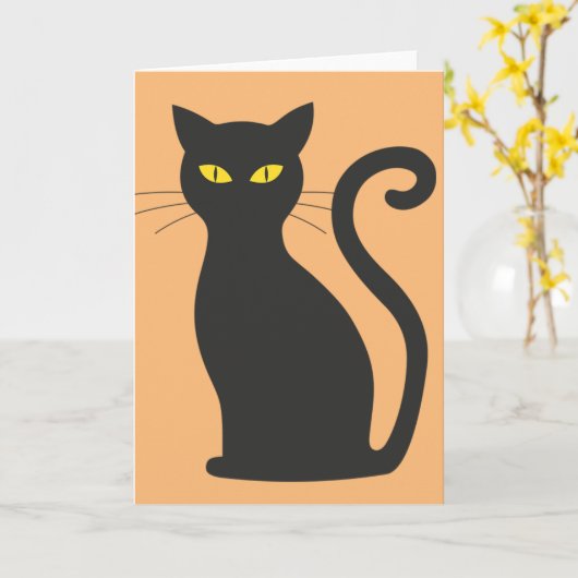 Classic Black Cat Wenskaart Kaart (Gele Bloem)