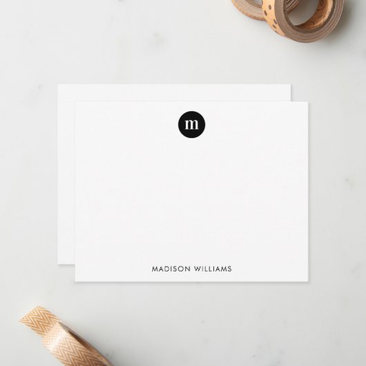 Classic Black Cirkel Border Monogram Notitiekaartje (Voorkant / Achterkant in situ)