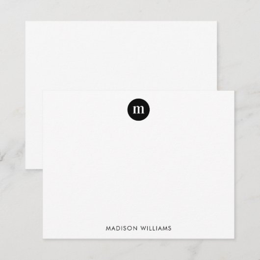 Classic Black Cirkel Border Monogram Notitiekaartje (Voorkant / Achterkant)