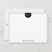 Classic Black Cirkel Border Monogram Notitiekaartje (Voorkant)