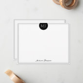 Classic Black Cirkel Border Monogram Notitiekaartje (Voorkant / Achterkant in situ)