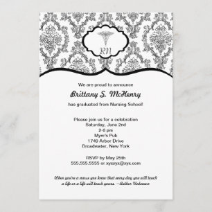 Classic Black Damask Nurse afstuderen RN BSN Kaart