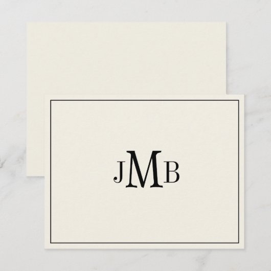 Classic Black & Ecru Monogrammed flat Bedankkaart (Voorkant / Achterkant)