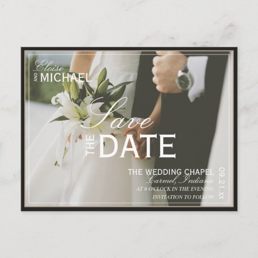 Classic Black Editorial Photo Save the Date Aankondigingskaart (Voorkant)