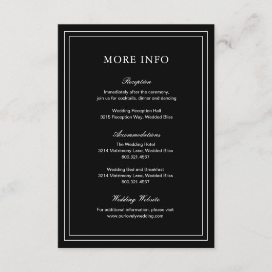Classic Black Elegant Wedding Informatiekaartje (Voorkant)