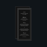 Classic Black Elegant Wedding Menu<br><div class="desc">Het klassieke zwarte trouwmenu met een eenvoudig en minimaal design met uw monogram,  namen en trouwdatum bovenaan,  samen met uw menu dat is omgeven door een dubbele rand. De doopvonten afwisselen tussen en elegant manuscript,  een traditionele serif en minimaliseert serif doopvonten. Dit menu is geweldig voor een officiële bruiloft.</div>