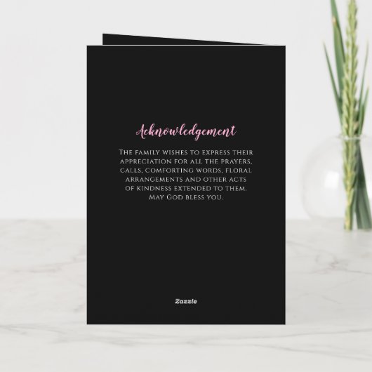 Classic Black en Pink Funeral Programme Kaart (Achterkant)