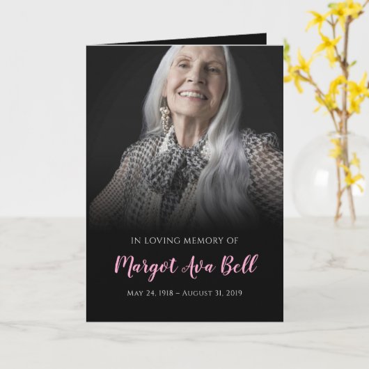 Classic Black en Pink Funeral Programme Kaart (Gele Bloem)