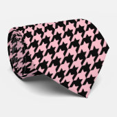 Classic Black en Pink Houndstooth Check Stropdas (Opgerold)