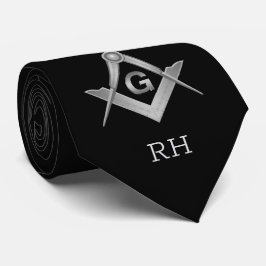 Classic Black en Silver Masonic Monogrammed Stropdas