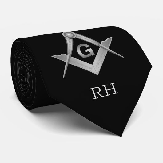 Classic Black en Silver Masonic Monogrammed Stropdas (Opgerold)