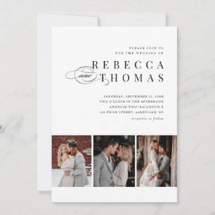 Classic Black en White 3 Photo Wedding Kaart