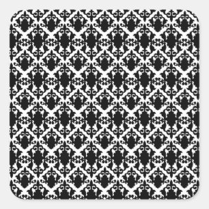 Classic Black en White Damask Vierkante Sticker