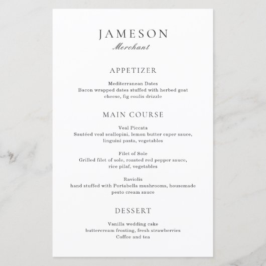 Classic Black en White Elegant Wedding Menu (Voorkant)