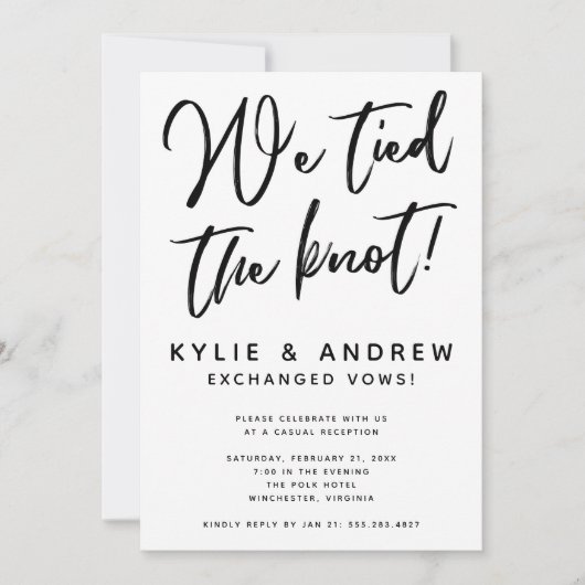 Classic Black en White Elopement Reception Kaart (Voorkant)