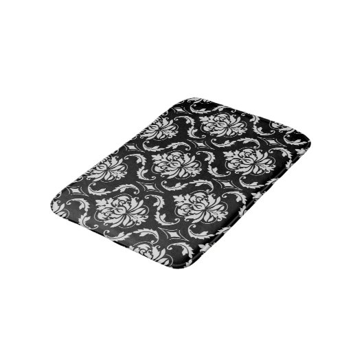 Classic Black en White Floral Damask Pattern Badmat (Gekanteld)