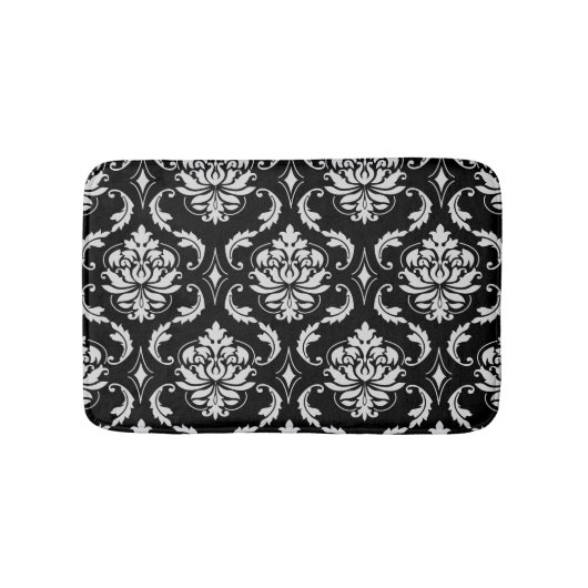 Classic Black en White Floral Damask Pattern Badmat (Voorkant)
